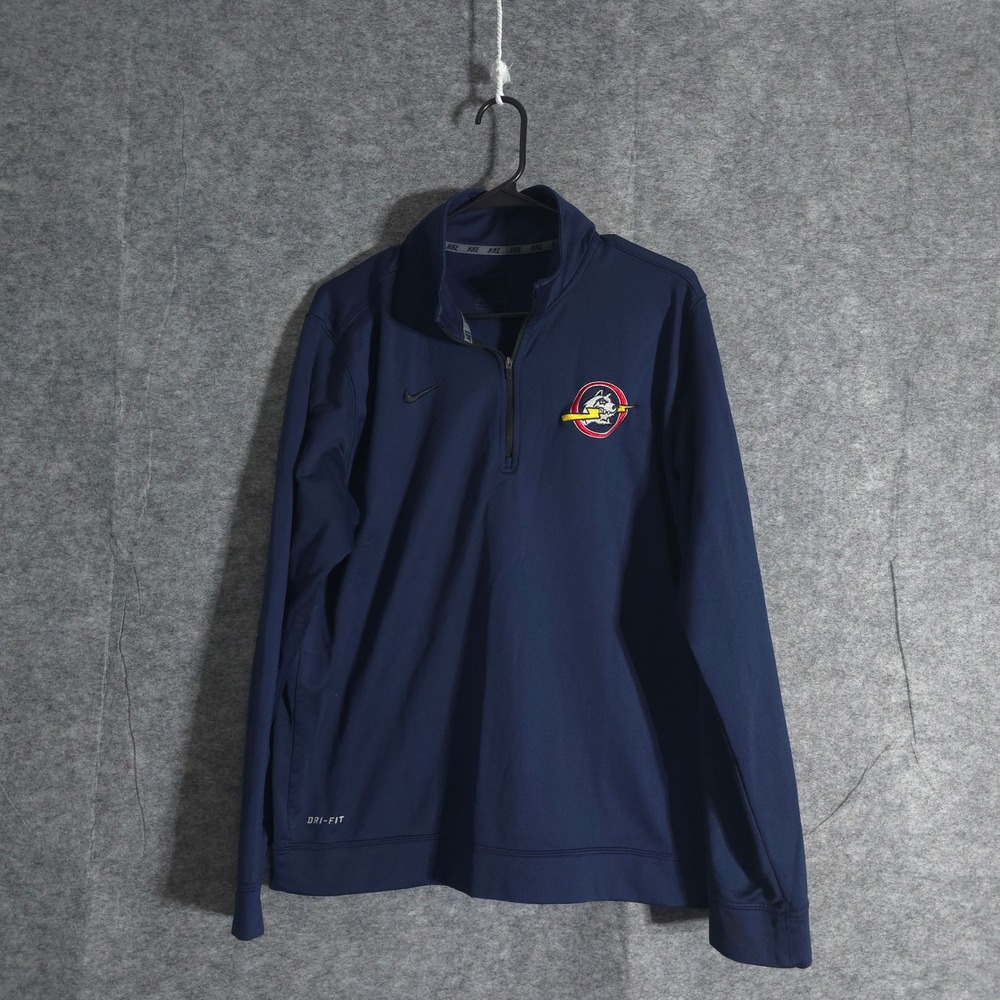Nike Dri-FIT Pullover Jacket‎ Mens Medium Navy Blue Logo Quarter Zip Sweatshirt